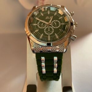 Green and Silver Chronograph Watch